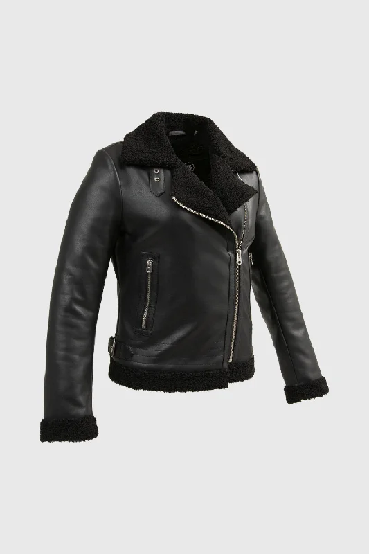 First Manufacturing Chelsea - Women's Leather Jacket, Black Lace Jacket Ribbed Jacket Sequined Jacket First Manufacturing Chelsea - Women's Leather Jacket, Black Lace Jacket Ribbed Jacket Sequined Jacket
