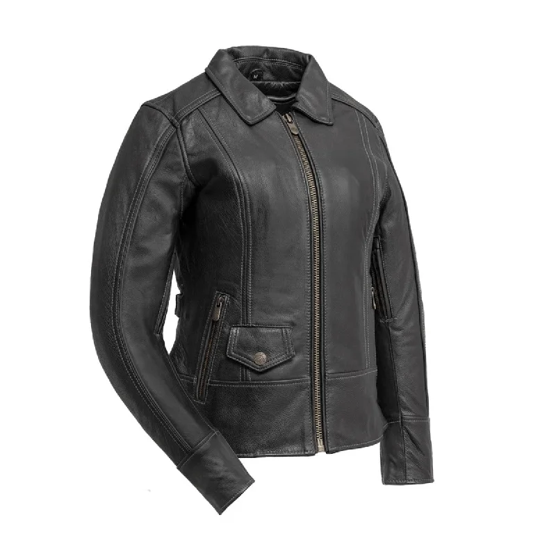 First Manufacturing Free Spirit - Women's Motorcycle Leather Jacket Elasticated Jacket Padded Jacket Insulated Jacket First Manufacturing Free Spirit - Women's Motorcycle Leather Jacket Elasticated Jacket Padded Jacket Insulated Jacket