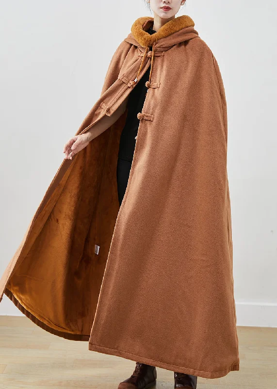 French Khaki Fur Collar Oversized Warm Fleece Hoodie Coat Cloak Sleeves Hoodie with Side Slits Relaxed Casual French Khaki Fur Collar Oversized Warm Fleece Hoodie Coat Cloak Sleeves Hoodie with Side Slits Relaxed Casual