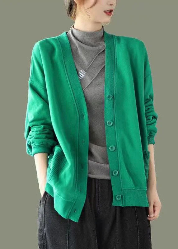Green Button Pockets Patchwork Warm Fleece Sweatshirt Coat V Neck Long Sleeve Hoodie with Oversized Fit Loose Comfortable Green Button Pockets Patchwork Warm Fleece Sweatshirt Coat V Neck Long Sleeve Hoodie with Oversized Fit Loose Comfortable