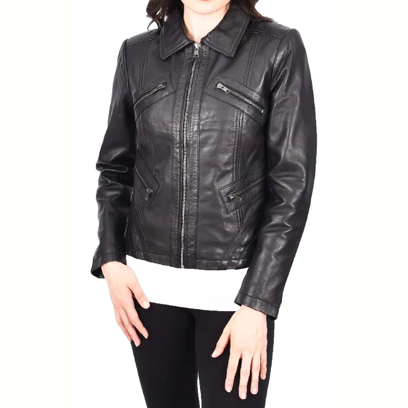 Ladies Soft Leather Jacket Fitted Collared Zip Fasten Biker Style Leah Black Wool Fabric Cashmere Fabric Tweed Fabric Ladies Soft Leather Jacket Fitted Collared Zip Fasten Biker Style Leah Black Wool Fabric Cashmere Fabric Tweed Fabric