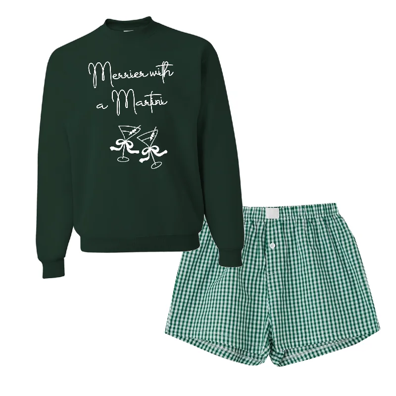 Merrier than a Martini Green Sweatshirt Checkered Boxer Shorts Set Hoodie with Camouflage Military Edgy Merrier than a Martini Green Sweatshirt Checkered Boxer Shorts Set Hoodie with Camouflage Military Edgy
