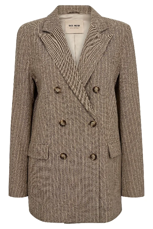 Mos Mosh 164960 Brown Rain Drum Pinstripe Double Breasted Jacket Faux Fur Fabric Real Fur Fabric Shearling Fabric Mos Mosh 164960 Brown Rain Drum Pinstripe Double Breasted Jacket Faux Fur Fabric Real Fur Fabric Shearling Fabric