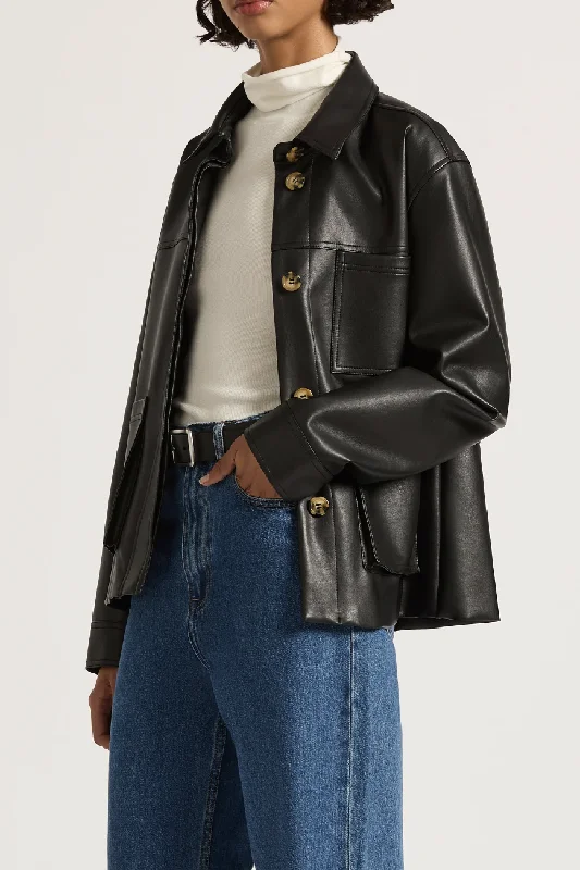 NUDE LUCY TELSEY FAUX LEATHER JACKET - BLACK Front Pockets Side Pockets Patch Pockets NUDE LUCY TELSEY FAUX LEATHER JACKET - BLACK Front Pockets Side Pockets Patch Pockets