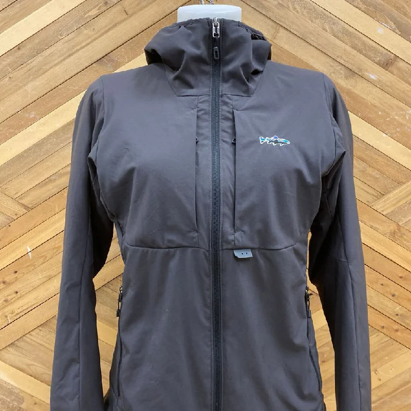 Patagonia - Women's Tough Puff Hoody Jacket - MSRP $315: Dark Grey/Light Purple-women-SM Wool Jacket Cashmere Jacket Tweed Jacket Patagonia - Women's Tough Puff Hoody Jacket - MSRP $315: Dark Grey/Light Purple-women-SM Wool Jacket Cashmere Jacket Tweed Jacket