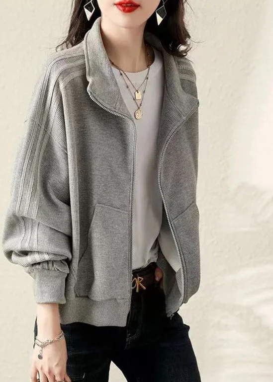Plus Size Grey Oversized Cotton Sweatshirt Coat Fall Hoodie with Lining Warm Insulated Plus Size Grey Oversized Cotton Sweatshirt Coat Fall Hoodie with Lining Warm Insulated