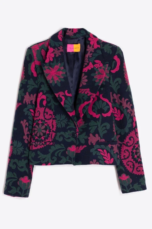 Vilagallo 31773 Jacket Kimmy Suzann Jacquard Navy Insulated Jacket Fitted Jacket Loose Jacket