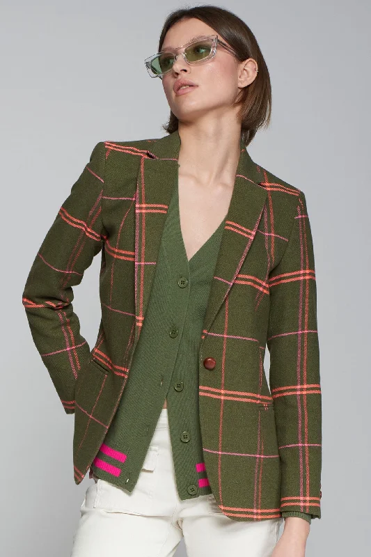 Vilagallo 31862 Green Check One Button Jacket Fleece Fabric Down Fabric Feather Fabric Vilagallo 31862 Green Check One Button Jacket Fleece Fabric Down Fabric Feather Fabric