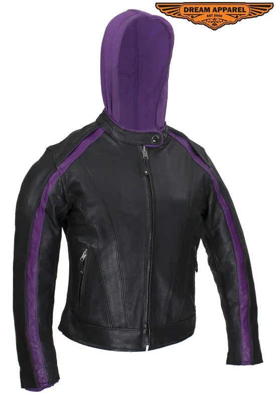 Women's Naked Cowhide Jacket with Purple Jacket Notch Collar Peter Pan Collar Cowl Neck Women's Naked Cowhide Jacket with Purple Jacket Notch Collar Peter Pan Collar Cowl Neck