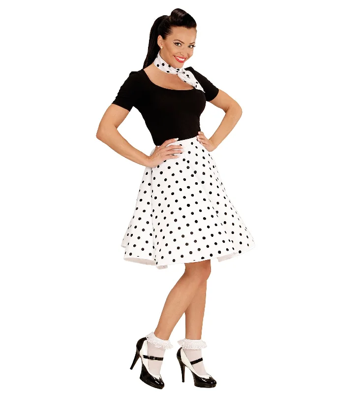 50's Rockabilly White Polka Dot Skirt and Neckscarf wool skirt sturdy