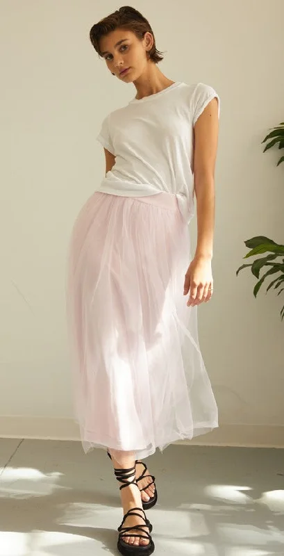 Autumn Cashmere Gathered Tuile Skirt - Powder Pink flowy skirt hem