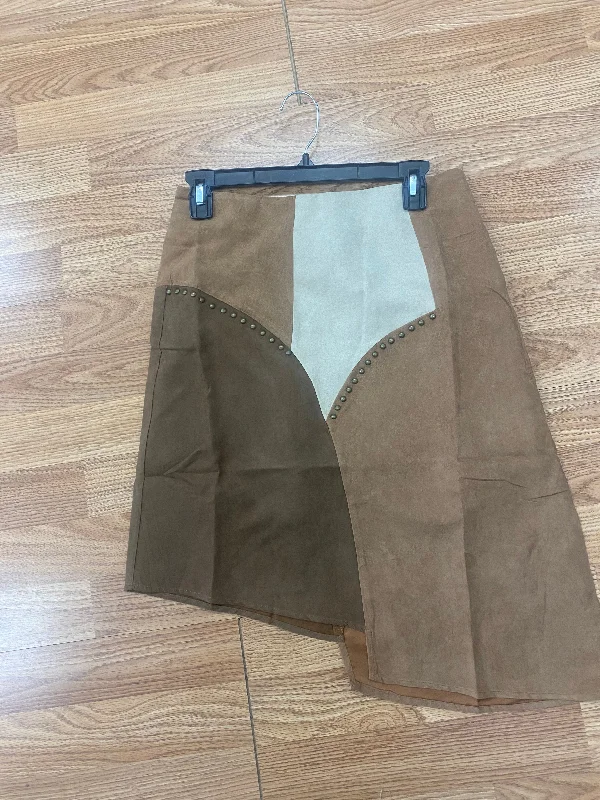 Colorblock suede skirt elastic waist skirt