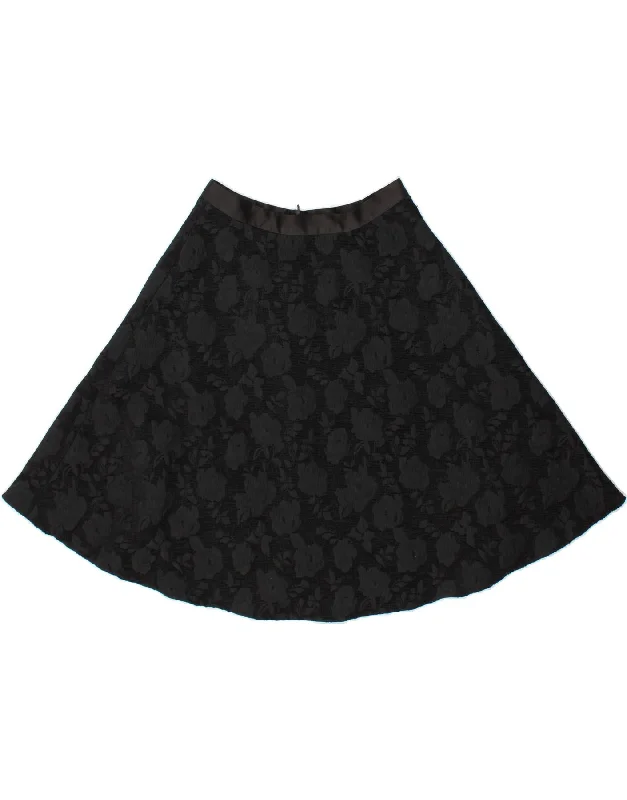 DAISY MAY Womens A-Line Skirt UK 8 Small W28  Black Floral Cotton wool skirt warm