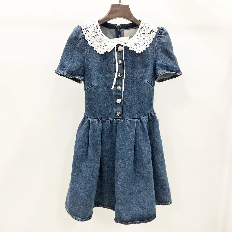 Denim Skirt Delicate Doll Collar high slit skirt