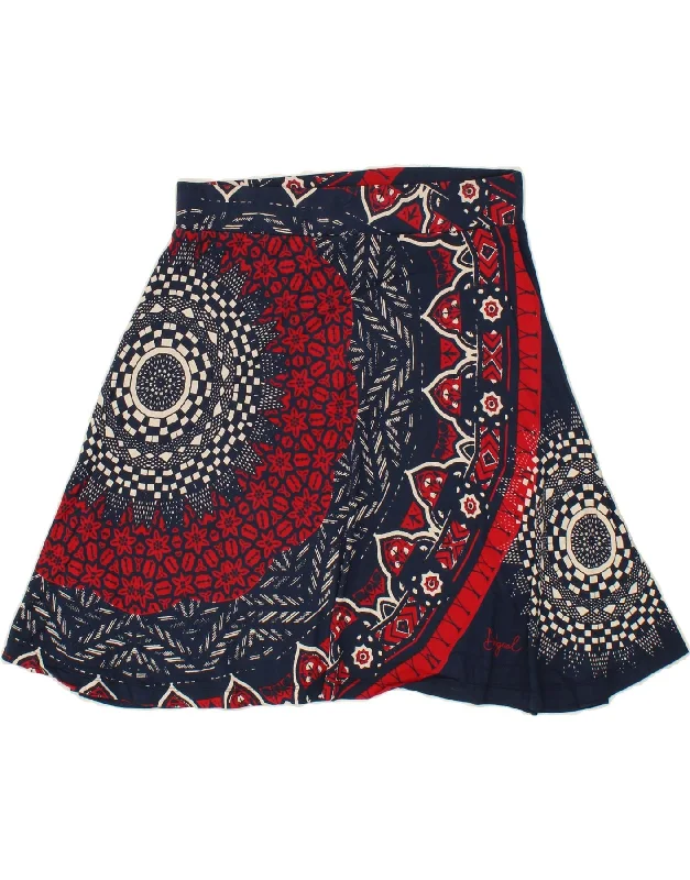 DESIGUAL Womens Abstract Pattern A-Line Skirt Large W32 Navy Blue Viscose velvet skirt glossy