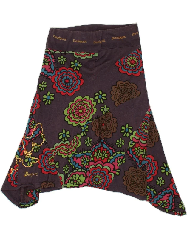 DESIGUAL Womens Asymmetrical Skirt Small W27  Navy Blue Floral cotton skirt soft