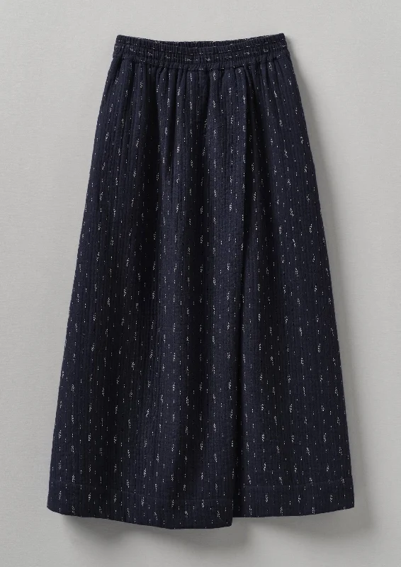 Dobby Stitch Cotton Skirt | Indigo/Blue linen skirt breathable