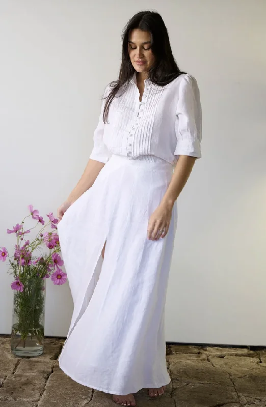 Eadie Amalfi Linen Maxi Skirt zip skirt side