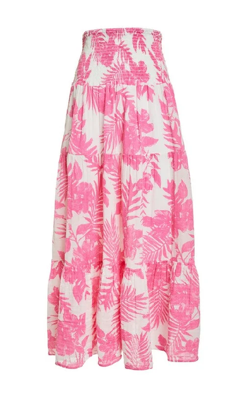 Felicite Smocked Maxi Skirt - Pink Palm denim skirt stylish