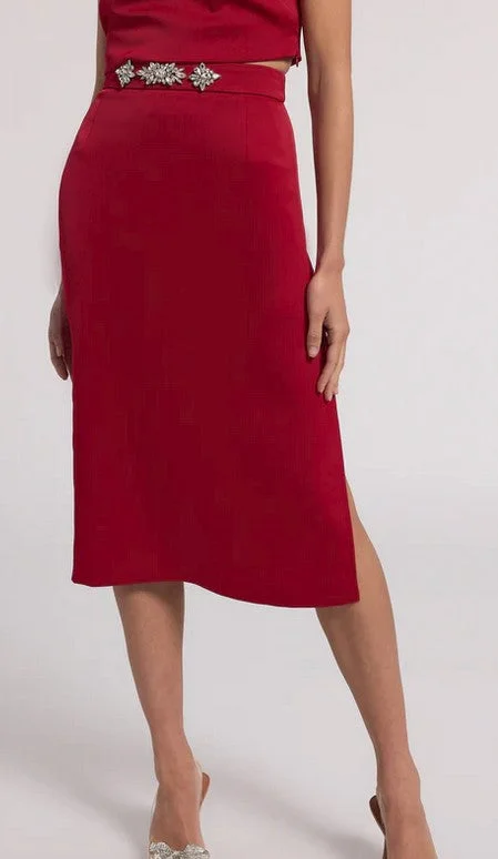 Generation Love Kor Crystal Embellished Satin Skirt - Ruby ruffled skirt detail