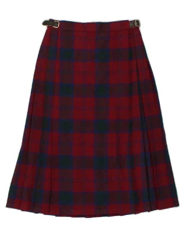 HARRODS Womens Wrap Skirt US 8 Medium W28 Red Plaid Wool chiffon skirt flowing