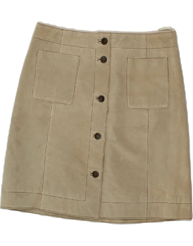 HELLINE Womens Suede A-Line Skirt UK 12 Medium W30  Beige denim skirt fashionable