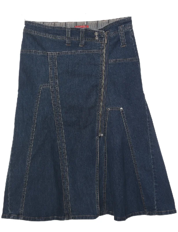 Indigo Denim Skirt - M ruffled skirt detail