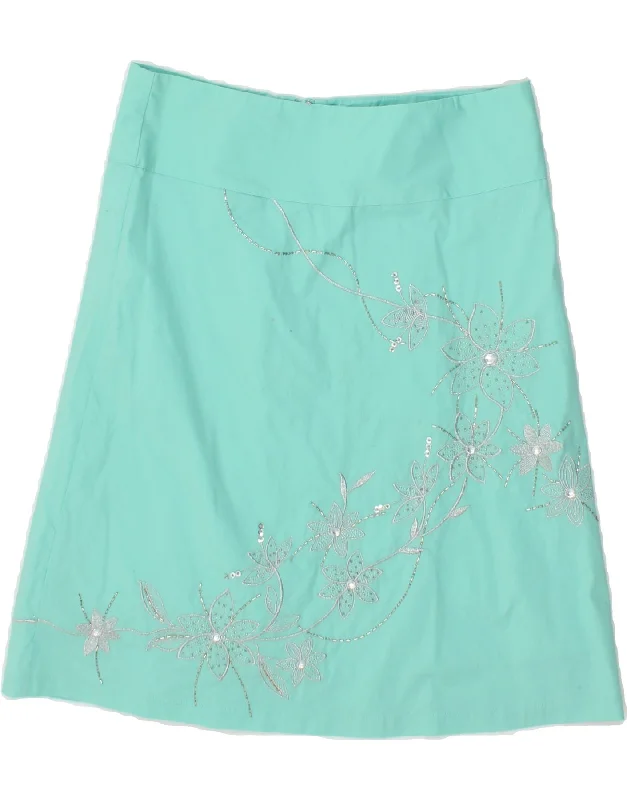 JANE NORMAN Womens A-Line Skirt UK 10 Small W27  Turquoise Floral Cotton velvet skirt rich