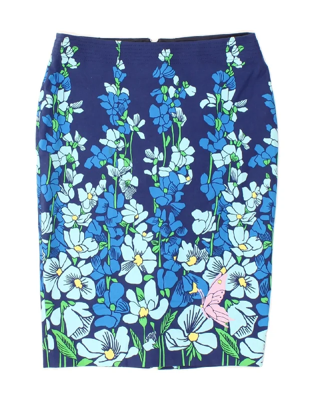 KAREN MILLEN Womens Pencil Skirt UK 10 Small W27 Blue Floral Butterfly lace skirt elegant