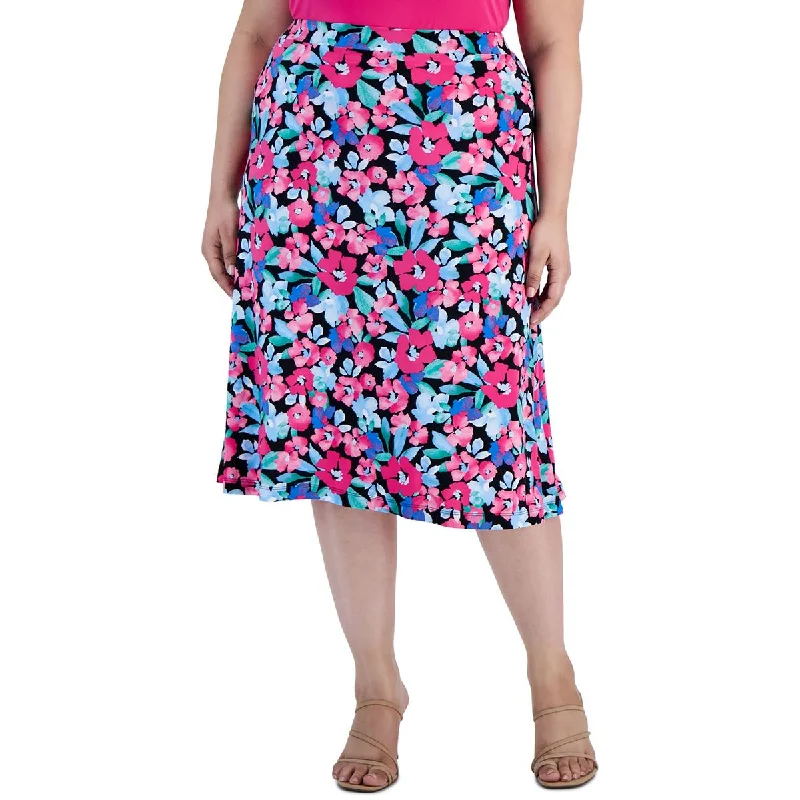 Kasper Womens Plus Floral Print  Midi Skirt wool skirt sturdy