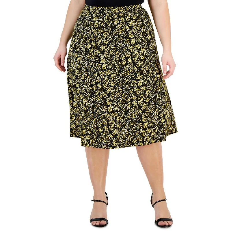 Kasper Womens Plus Printed  Midi Skirt modal blend skirt