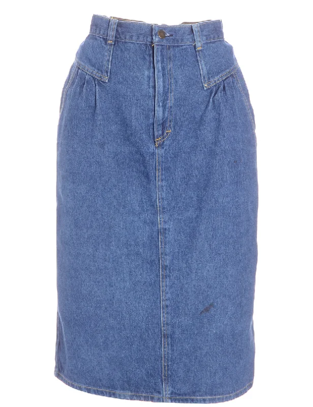 Knee Length Denim Skirt button skirt front