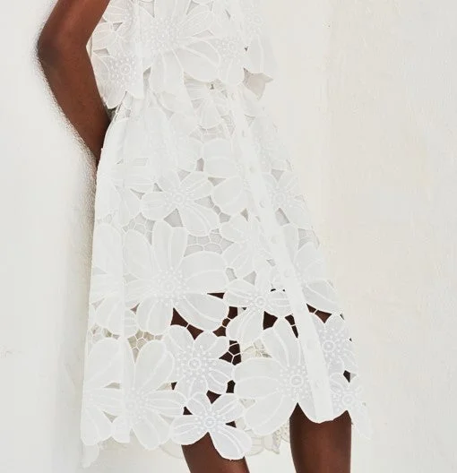 Lace Midi Skirt - White corduroy skirt textured