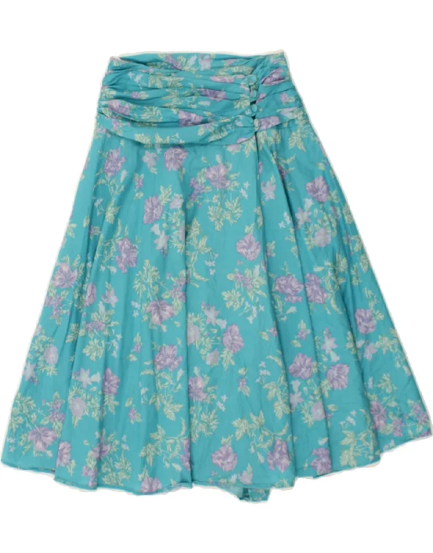 LAURA ASHLEY Womens A-Line Skirt UK 6 XS W24  Blue Floral Cotton silk skirt lustrous