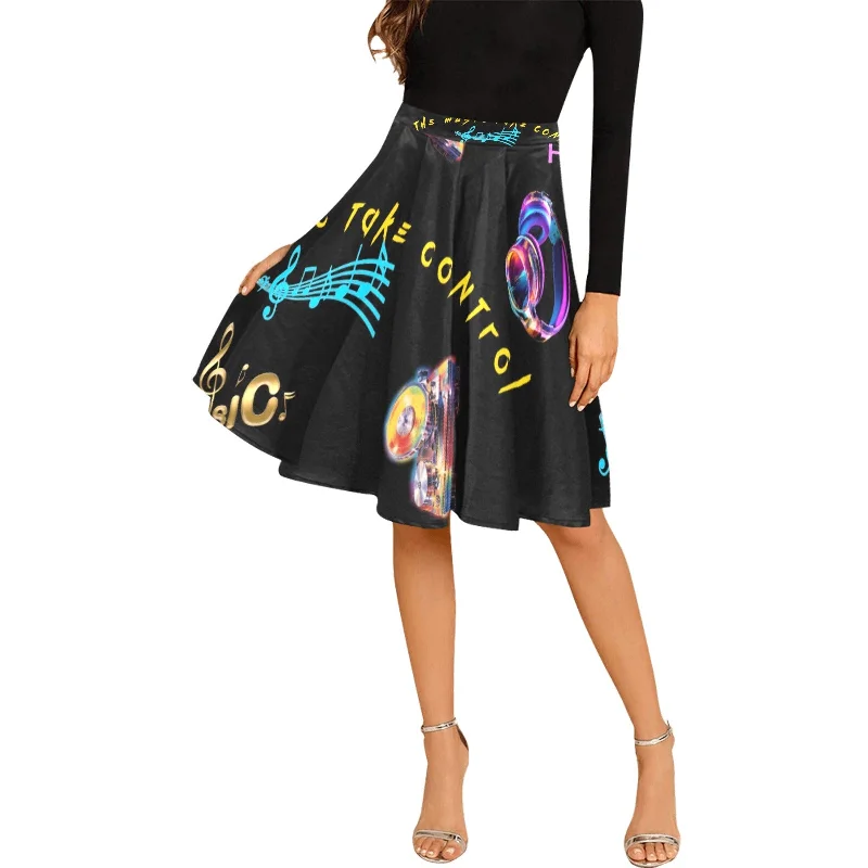 “Let the Music Take Control” Women's Pleated Midi Skirt flowy skirt hem