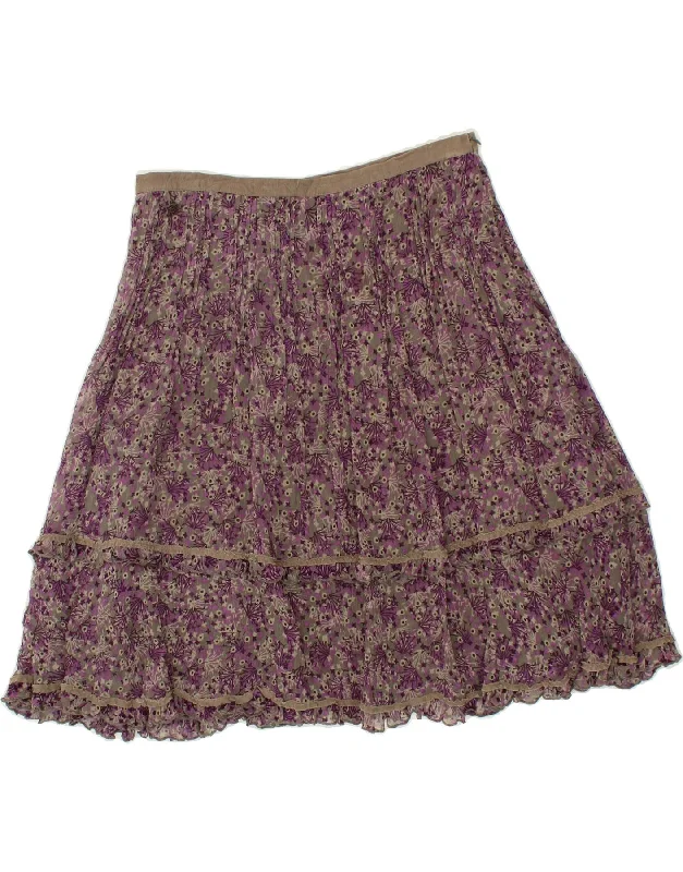 MARLBORO CLASSICS Womens A-Line Skirt EU 44 XL W30  Pink Floral Silk elastic waist skirt