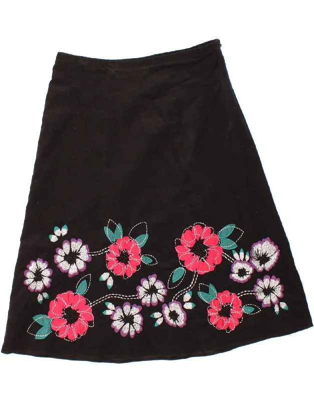 MONSOON Womens Corduroy Skirt UK 14 Large W32 Black Floral Cotton wool skirt breathable