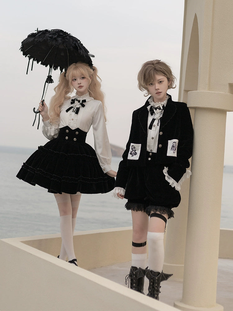 CastleToo~Erosion Heart F-Type~Ouji Lolita Suit Black Velvet Shorts and Skirt denim skirt durable