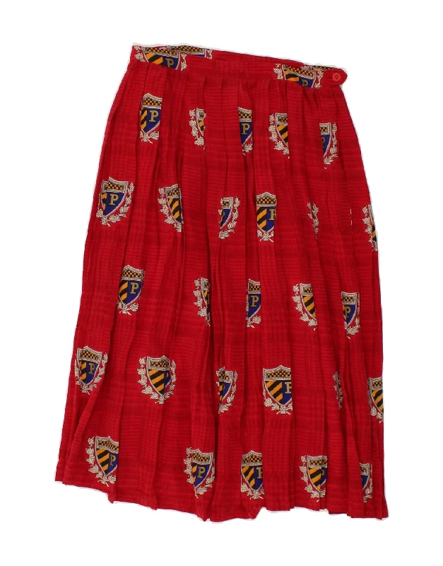 PANCALDI & B Womens Graphic Pleated Skirt W28 Medium Red Check Silk corduroy skirt comfortable