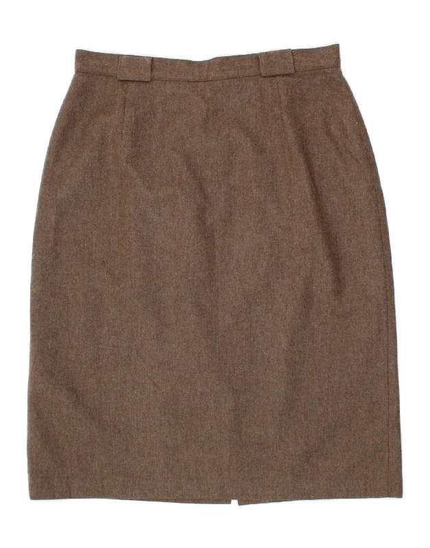 RENE Womens Pencil Skirt UK 18 XL W36 Brown Wool linen skirt relaxed