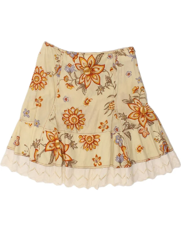 STEFANEL Womens A-Line Skirt US 10 Large W32  Beige Floral Cotton floral skirt print