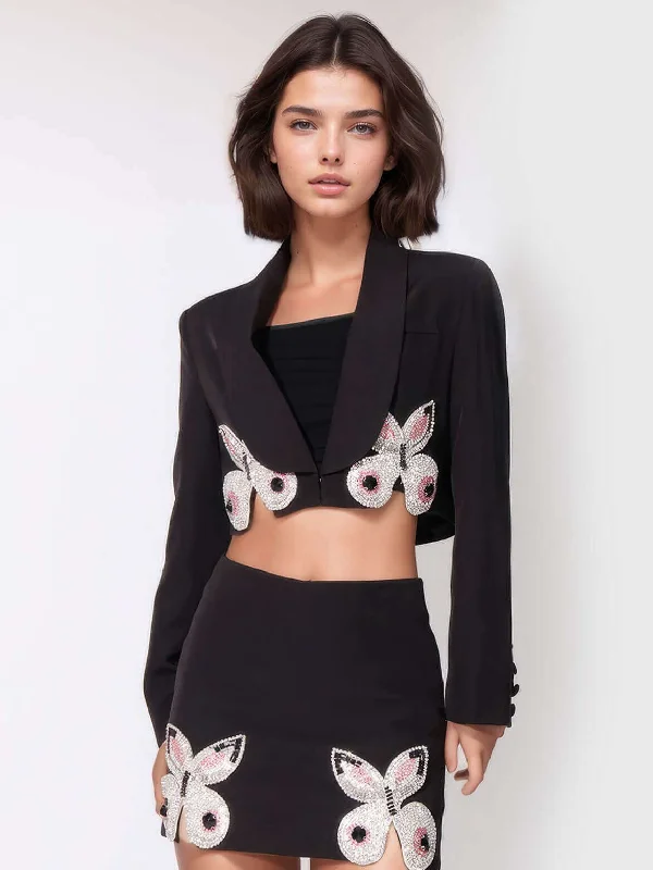 Two Peice Set Butterfly Short Jacket & Mini Skirt lace skirt delicate