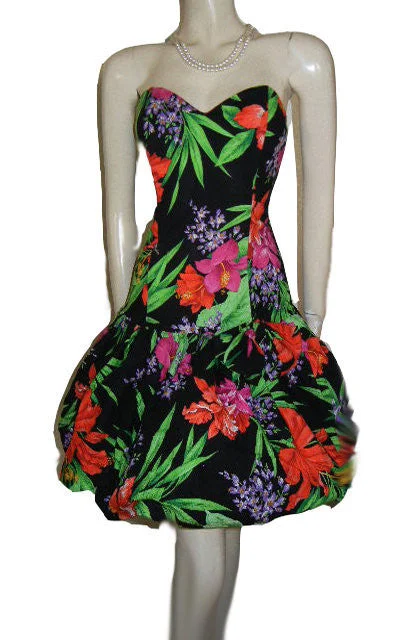 *VINTAGE SCARLETT SWEETHEART NECKLINE HAWAIIAN FLOWERS BALLOON SKIRT tiered skirt playful