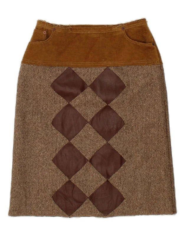 VINTAGE Womens A-Line Skirt IT 42 Medium W30 Brown Argyle/Diamond elastic waist skirt