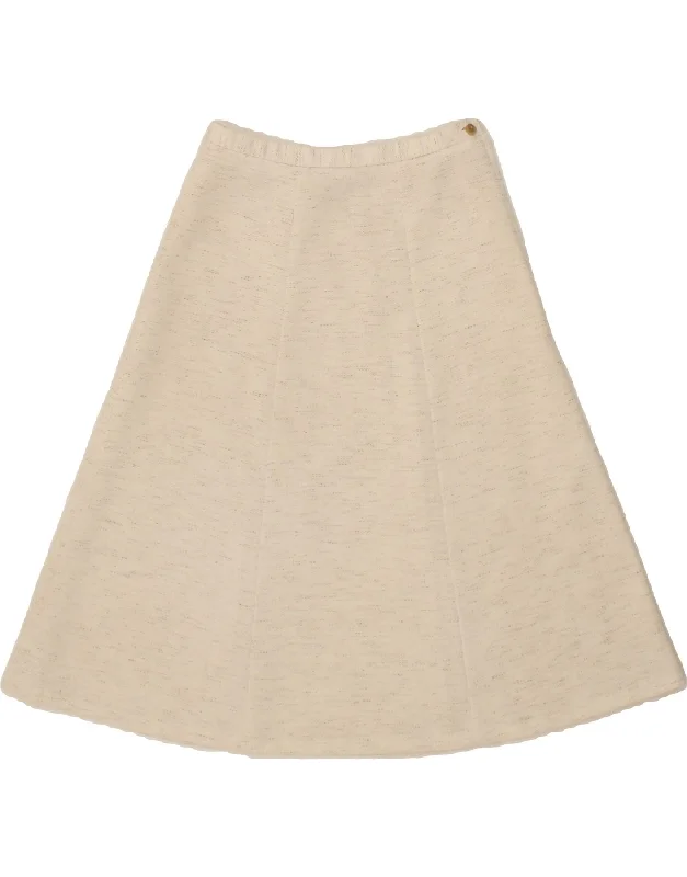 VINTAGE Womens A-Line Skirt UK 12 Medium W26  Off White Flecked Polyester breathable skirt fabric