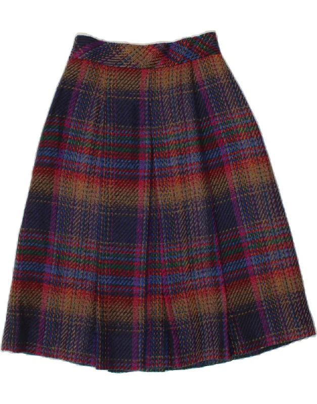 VINTAGE Womens A-Line Skirt US 4 Small W26  Navy Blue Check velvet skirt luxury