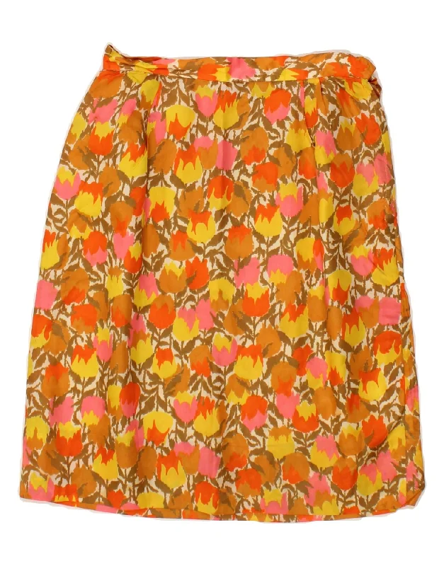 VINTAGE Womens A-Line Skirt W24 XS Yellow Floral denim skirt fashionable