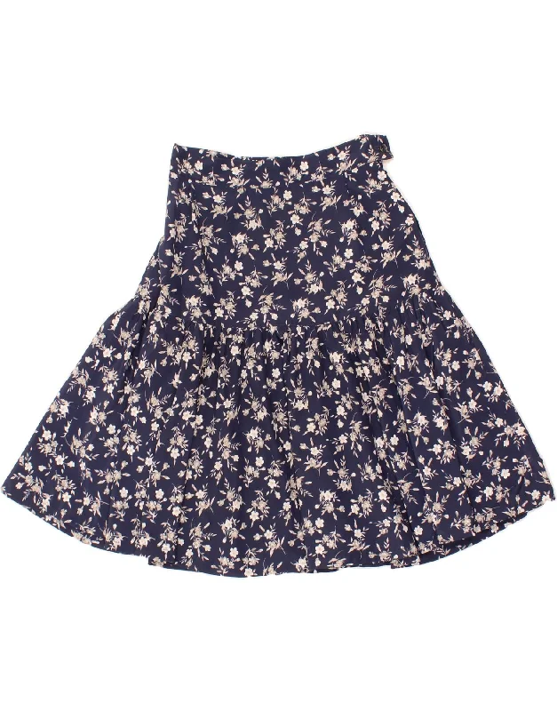 VINTAGE Womens A-Line Skirt W26 Small Navy Blue Floral casual skirt length