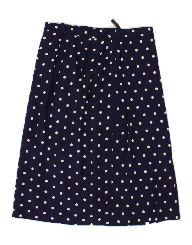 VINTAGE Womens A-Line Skirt W30 Medium Navy Blue Polka Dot chiffon skirt lightweight