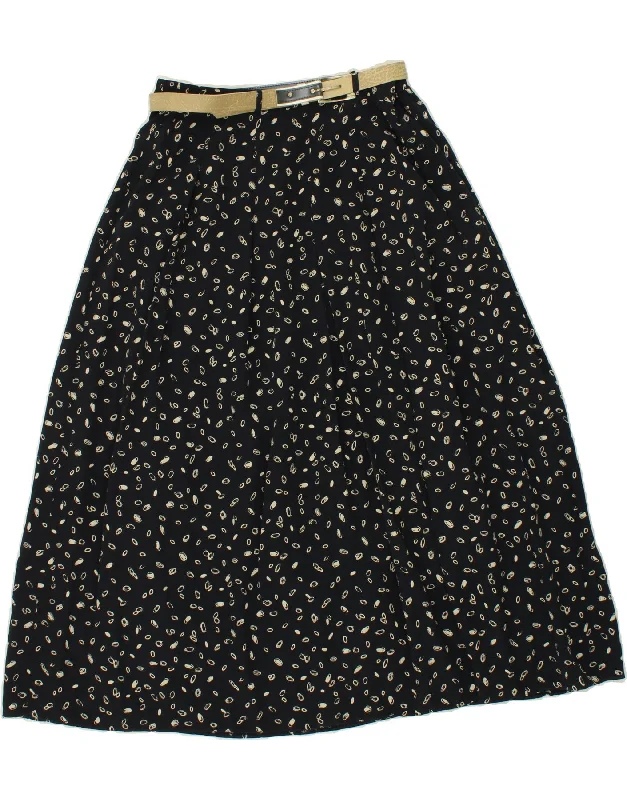 VINTAGE Womens Abstract Pattern A-Line Skirt W30 Medium Black high waist skirt